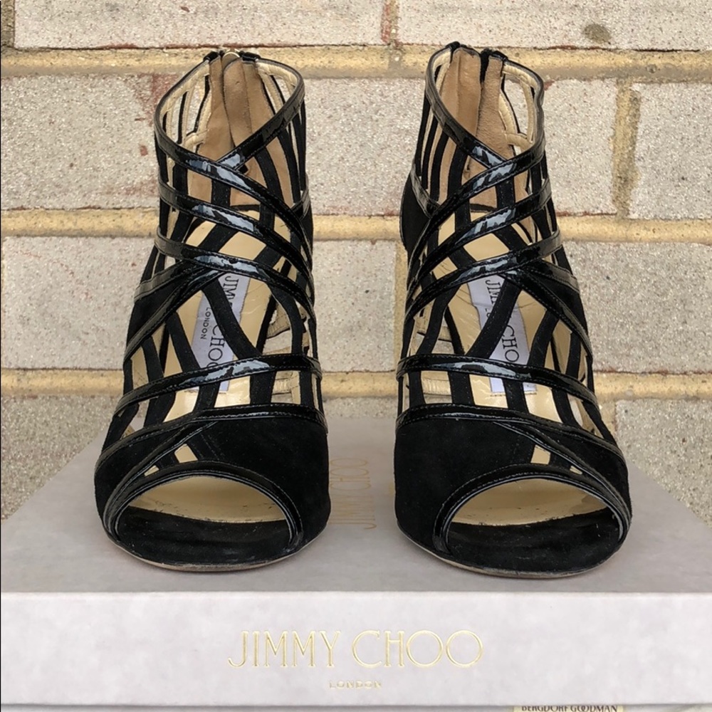 Jimmy Choo Black Suede & Patent Heels Size 36.5